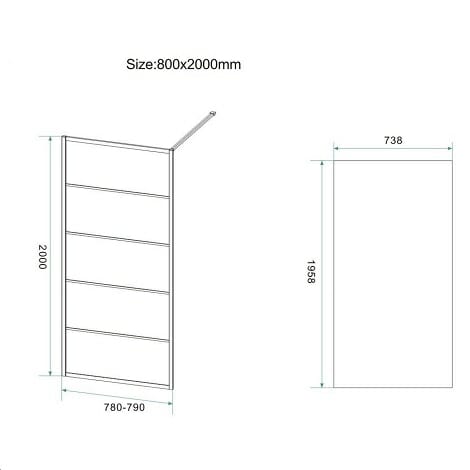 Horizon inloopdouche mat zwart raster 80 cm 8 mm NANO glas 3