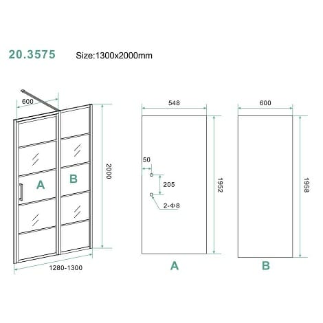 Horizon nisdeur mat zwart met vast paneel 130x200 cm 8 mm NANO glas