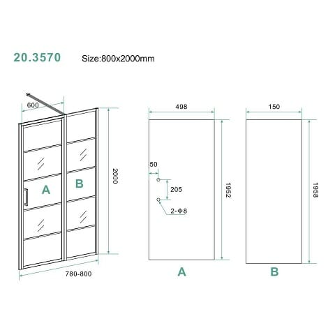 Horizon nisdeur mat zwart met vast paneel 80x200 cm 8 mm NANO glas