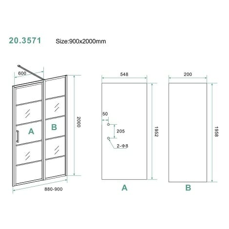 Horizon nisdeur mat zwart met vast paneel 90x200 cm 8 mm NANO glas