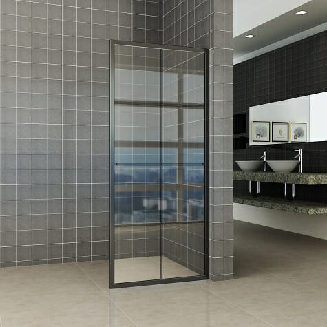 Wiesbaden inloopdouche 10mm zwart raster met handdoekhouder NANO coating 1