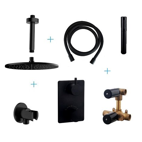 Wiesbaden inbouwthermostaatset caral 20 cm rond type 301 MZ plafonduitloop mat zwart