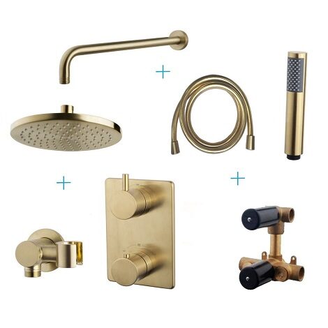 Wiesbaden inbouwthermostaatset caral 20 cm rond type 402 GM muuruitloop geborsteld messing