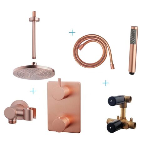 Wiesbaden inbouwthermostaatset caral 20 cm rond type 501 GK plafonduitloop geborsteld koper