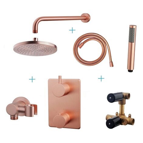 Wiesbaden inbouwthermostaatset caral 20 cm rond type 502 GK muuruitloop geborsteld koper