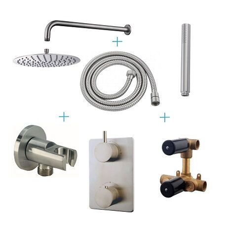 Wiesbaden inbouwthermostaatset caral 30 cm rond type 204 GS muuruitloop geborsteld RVS