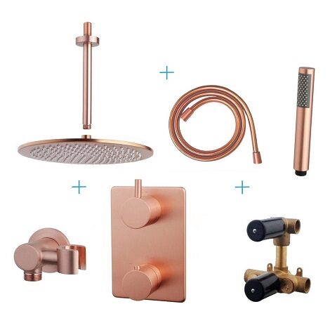 Wiesbaden inbouwthermostaatset caral 30 cm rond type 503 GK plafonduitloop geborsteld koper