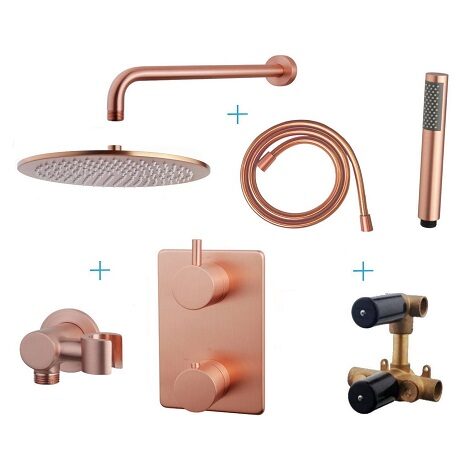 Wiesbaden inbouwthermostaatset caral 30 cm rond type 504 GK muuruitloop geborsteld koper