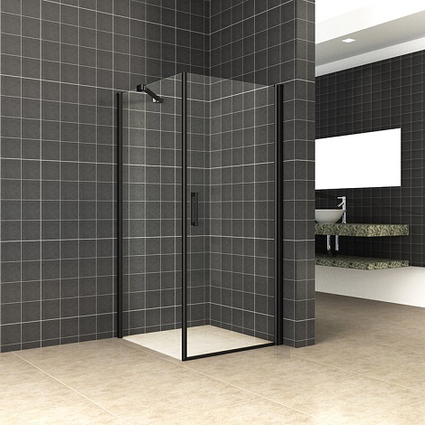 Wiesbaden swingdeur met zijwand universeel 100x100x200cm mat zwart 8mm glas NANO coating