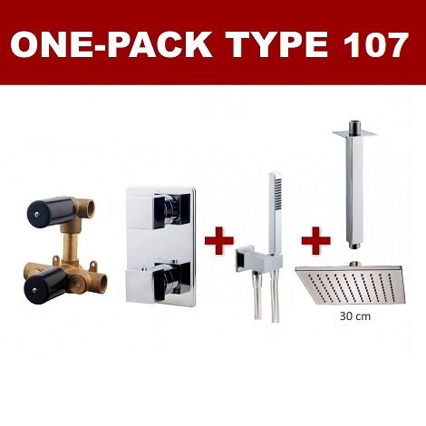 Wiesbaden thermostatische inbouw regendouche set met plafondarm 30 cm vierkant type 107 chroom