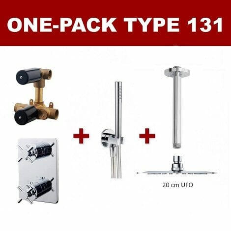 Wiesbaden thermostatische inbouw regendouche set met plafondarm ufo 20 cm rond type 131 chroom