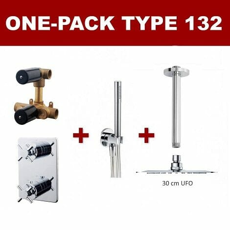 Wiesbaden thermostatische inbouw regendouche set met plafondarm ufo 30 cm rond type 132 chroom