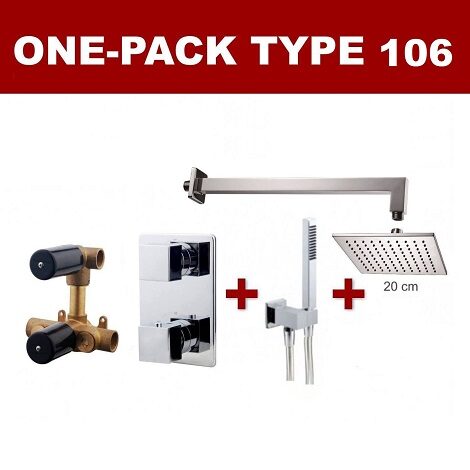 Wiesbaden thermostatische inbouw regendouche set met wandarm 20 cm vierkant type 106 chroom