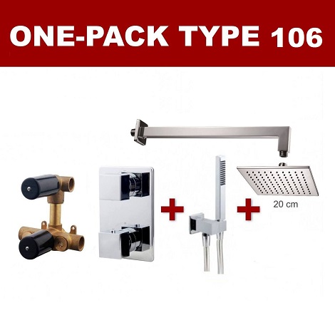 Wiesbaden thermostatische inbouw regendouche set met wandarm 20 cm vierkant type 106 chroom