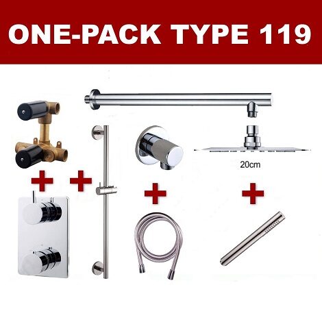 Wiesbaden thermostatische inbouw regendouche set met wandarm ufo 20 cm rond incl. glijstang type 119 chroom