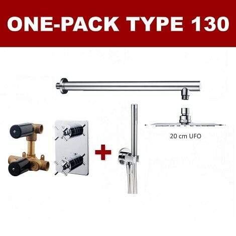 Wiesbaden thermostatische inbouw regendouche set met wandarm ufo 20 cm rond type 130 chroom