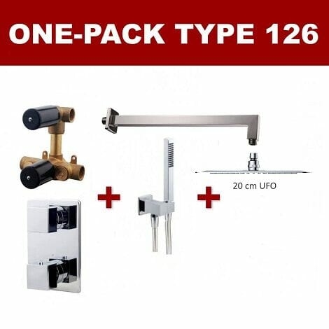 Wiesbaden thermostatische inbouw regendouche set met wandarm ufo 20 cm vierkant type 126 chroom