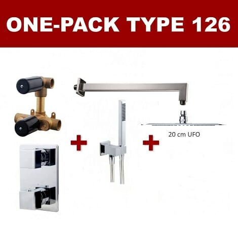 Wiesbaden thermostatische inbouw regendouche set met wandarm ufo 20 cm vierkant type 126 chroom