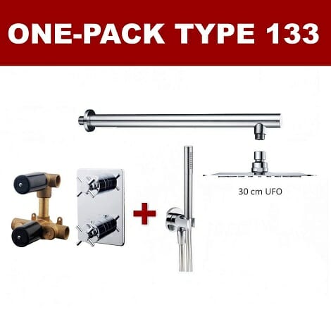 Wiesbaden thermostatische inbouw regendouche set met wandarm ufo 30 cm rond type 133 chroom