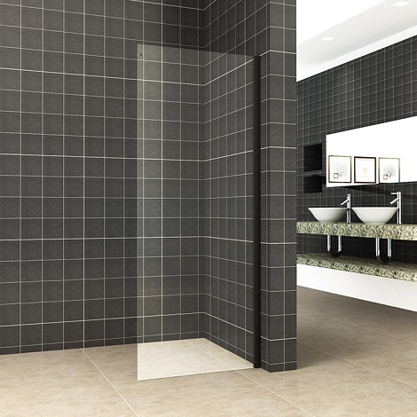 Wiesbaden zijwand tbv schuifbare nisdeur 100cm met 8mm glas mat zwart NANO coating