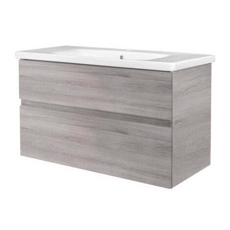 Best Design Quick Grey Greeploos badkamermeubel onderkast met wastafel 100 cm grijs eiken