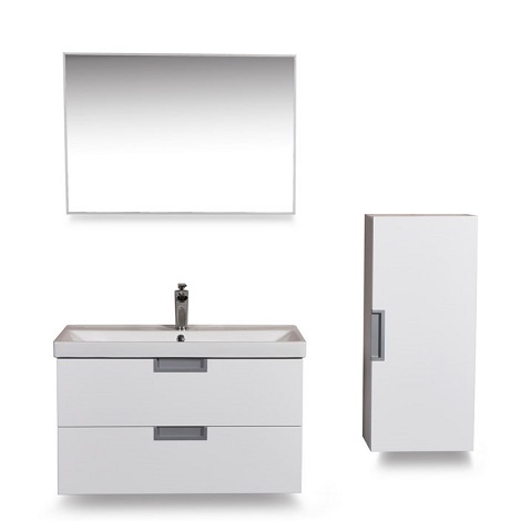 Wiesbaden badmeubel keramische wastafel met spiegel en zijkast wit 80 cm