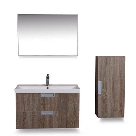 Xellanz badmeubel keramische wastafel met spiegel en zijkast eiken 80 cm