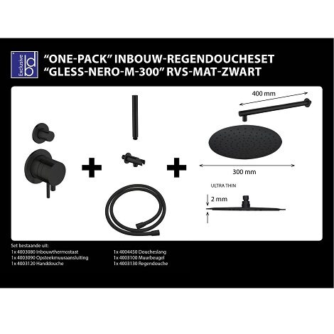 Best Design One Pack inbouw regendoucheset Gless Nero M 300 RVS mat zwart