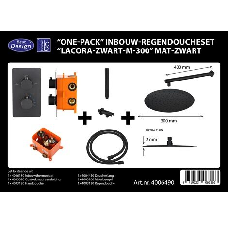 Best Design One Pack inbouw regendoucheset Lacora Nero M 300 mat zwart