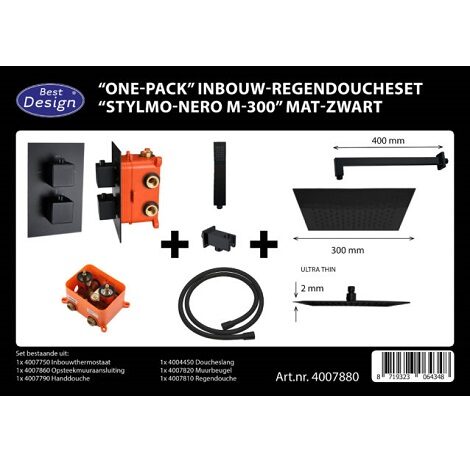 Best Design One Pack inbouw regendoucheset Stylmo Nero M 300 mat zwart
