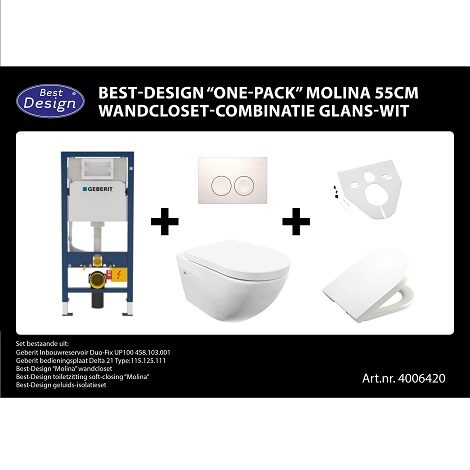 Best Design One pack Molina 55 cm wandcloset combinatie wit