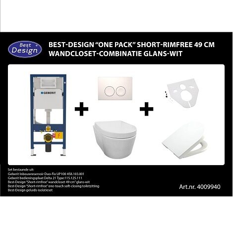 Best Design One pack Short Free 49 cm wandcloset combinatie wit