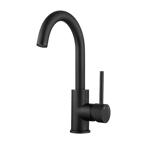 Wiesbaden wastafelmengkraan Ribbd opbouw met draaibare uitloop mat zwart