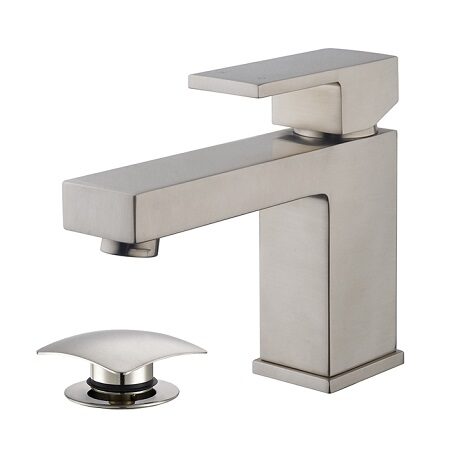 Wiesbaden wastafelmengkraan Rombo vierkant RVS look met clickwaste geborsteld staal