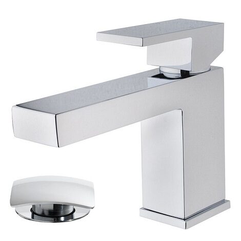 Wiesbaden wastafelmengkraan Rombo vierkant met clickwaste chroom